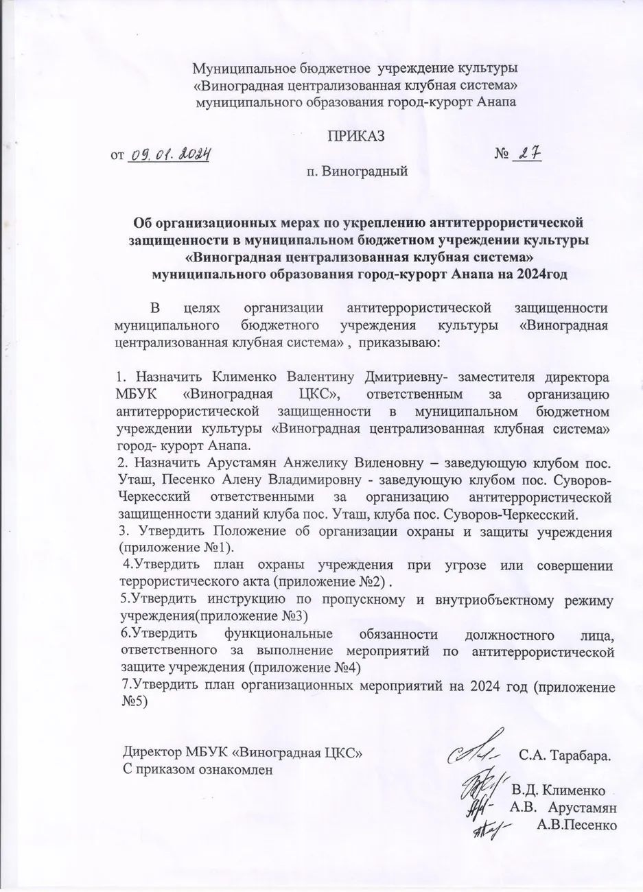Приказ о назначении ответственных